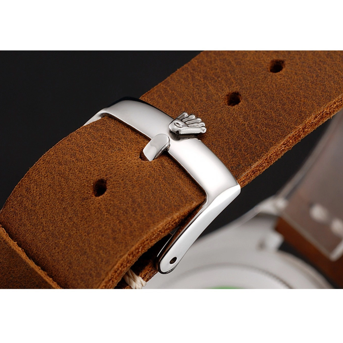 Best AAA Replica Sites Brown Case Leather Master Rolex Yacht Bracelet 1453859 Dial Silver Black 0713